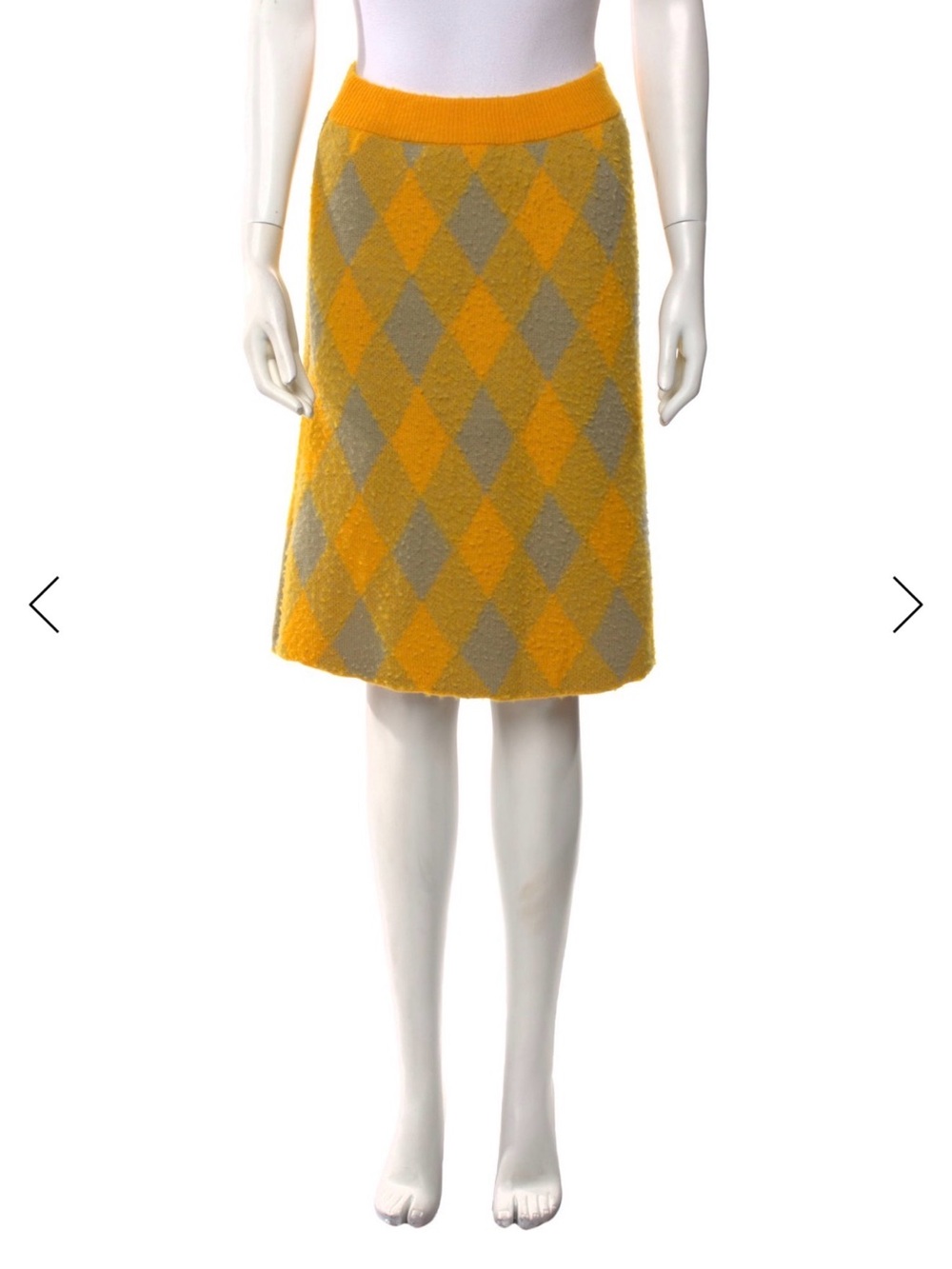 Burberry Yellow and Gray Argyle Knit Midi Skirt
